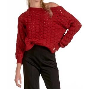 NEW ELAN wide neck sweater in red